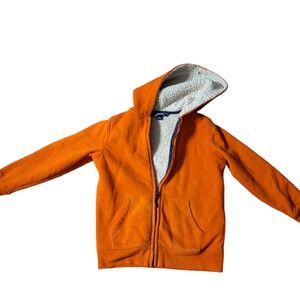 Pre-Owned Lands End-Boys Sherpa Fleece Hoodie Size Little Kids Large 7 Orange